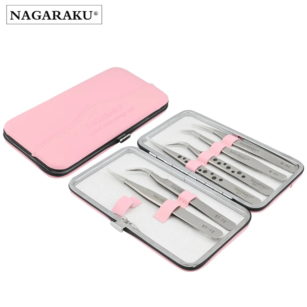 NAGARAKU Makeup Eyelashes Tweezers Storage Container for Tweezers Make Up Case Tweezers Kit High precision