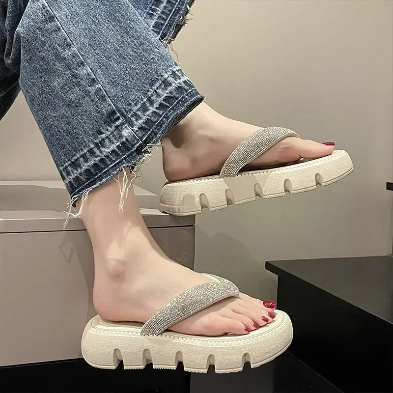 2024 Summer New Shiny Rhinestone Flip Flops Women's High-Grade Flip-Flops Women's Shoes