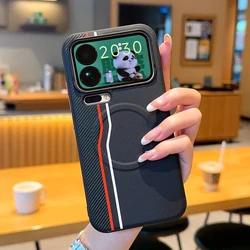 Magnetic Phone Case with Striped Texture and Electroplated Detail for Xiaomi 17 pro (Black)