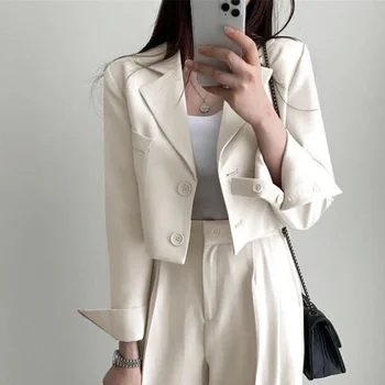 Temperament Cropped Blazer for Women Korean Fashion Office Long Sleeve Suit Coat Woman 2024 Single Breasted Chic Jacket Female - Image 4