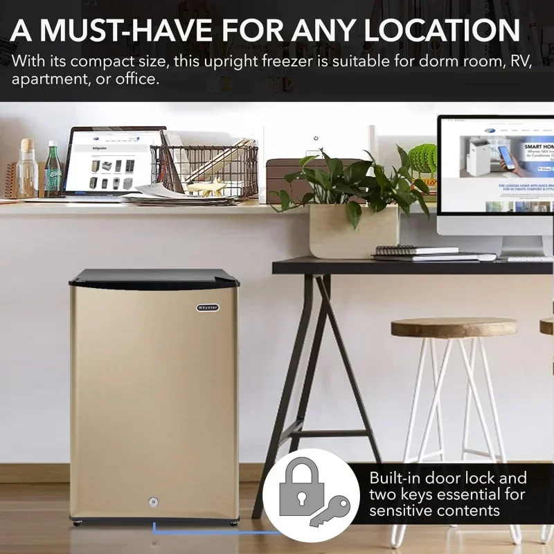 QWWhynter CUF-210SSG 2.1 cu.ft Energy Star Upright Freezer with Lock in Rose Gold
