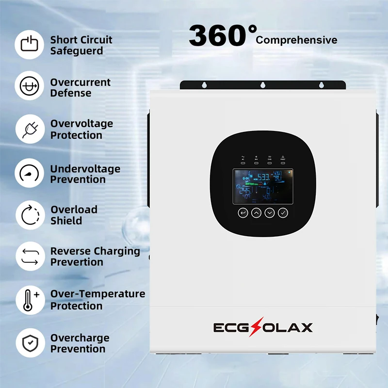 ECGSOLAX 12KW 48V Hybrid Solar Inverter MPPT 230Vac 160A Pure Sine Wave Solar PV Inverter Max 500V 48V