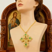 Collier Croix pectorale orthodoxe de luxe, plaqué or avec accents de cristal violet, icône crucifix pour la liturgie et la dévotion des prêtres 4