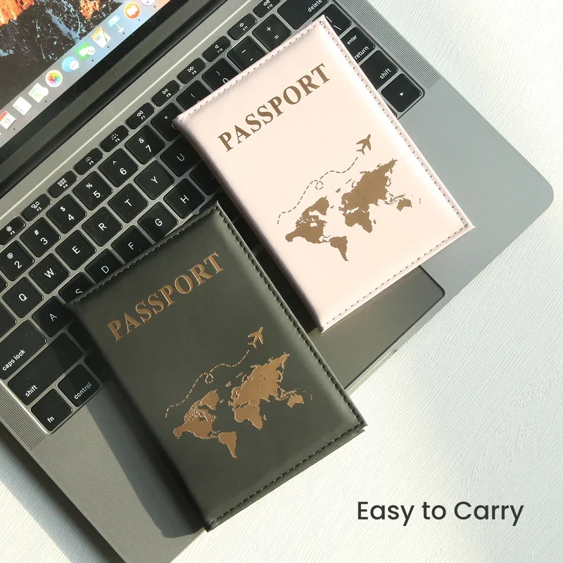 Passport cover plain skin PU passport cover world map protection cover credit card holder ID card passport wallet