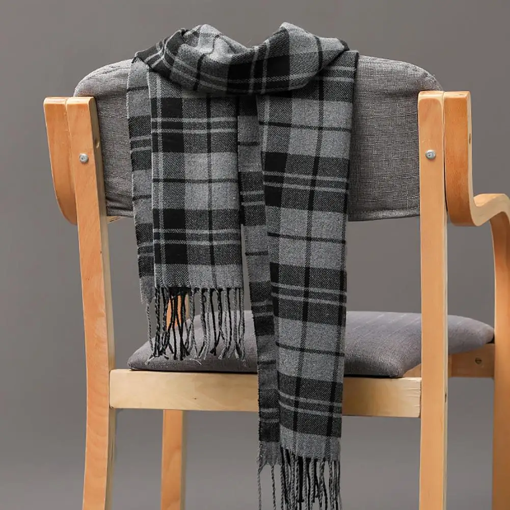 Men's Scarf Winter Thick Warm Plaid Fringed Tassels Cashmere Business Long Scarf Wraps Camping Hiking Scarf Shawl Classic Scarf 3