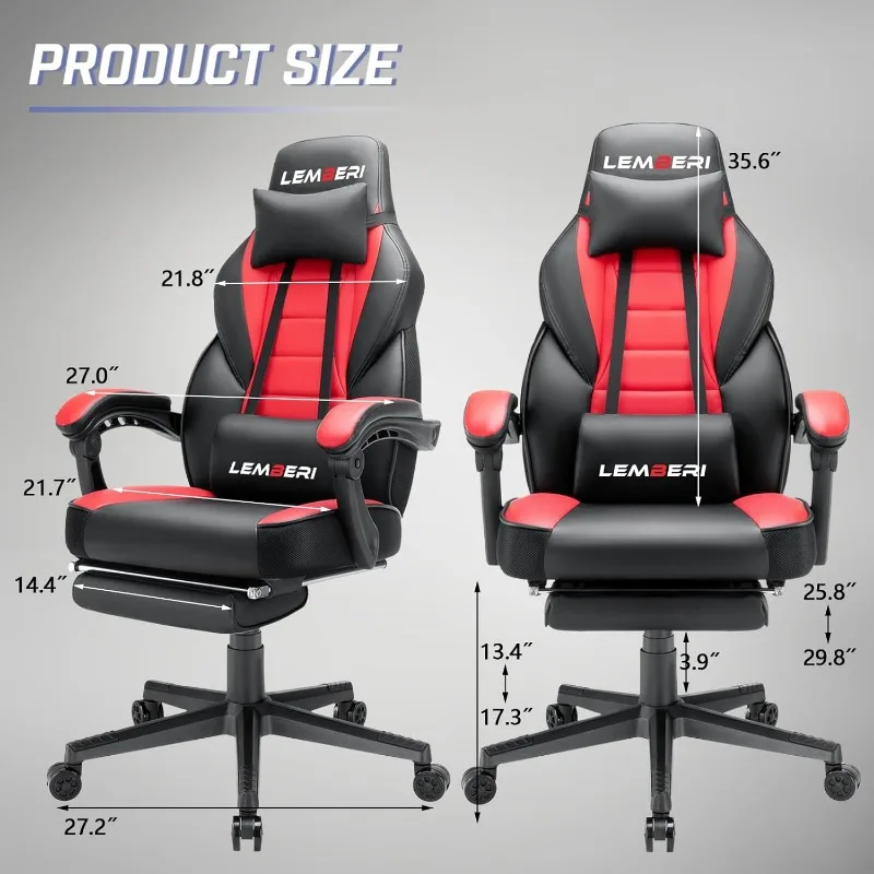 LEMBERI Video Game Chairs with footrest, Big Gamer Chair for Adults, 400lb Capacity, Racing Style Computer Chair 3