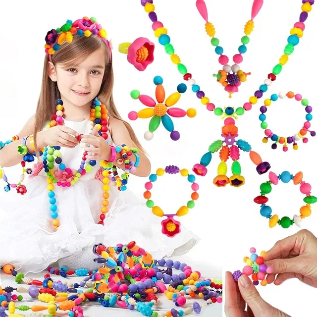 188-608pcs Pop Beads Children Girls Princess Jewelry Making Kit Creative Necklace Bracelet Rings DIY Ideal Christmas Birthday Gi