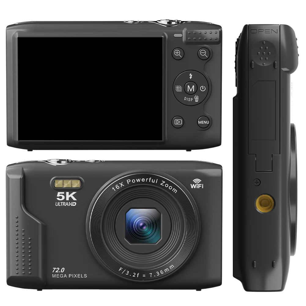 5K 휴대용 디지털 카메라 72MP 16배 줌 2.8인치 LCD 화면 브이로그 여행 카메라 WIFI 빈티지 브이로그 비디오 레코더 (성인용)