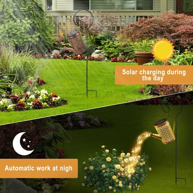 Solar Watering Can with Cascading Light Water Can Solar Lights Garden Decorative Solar Waterfall Lights Waterproof Hanging Light 3