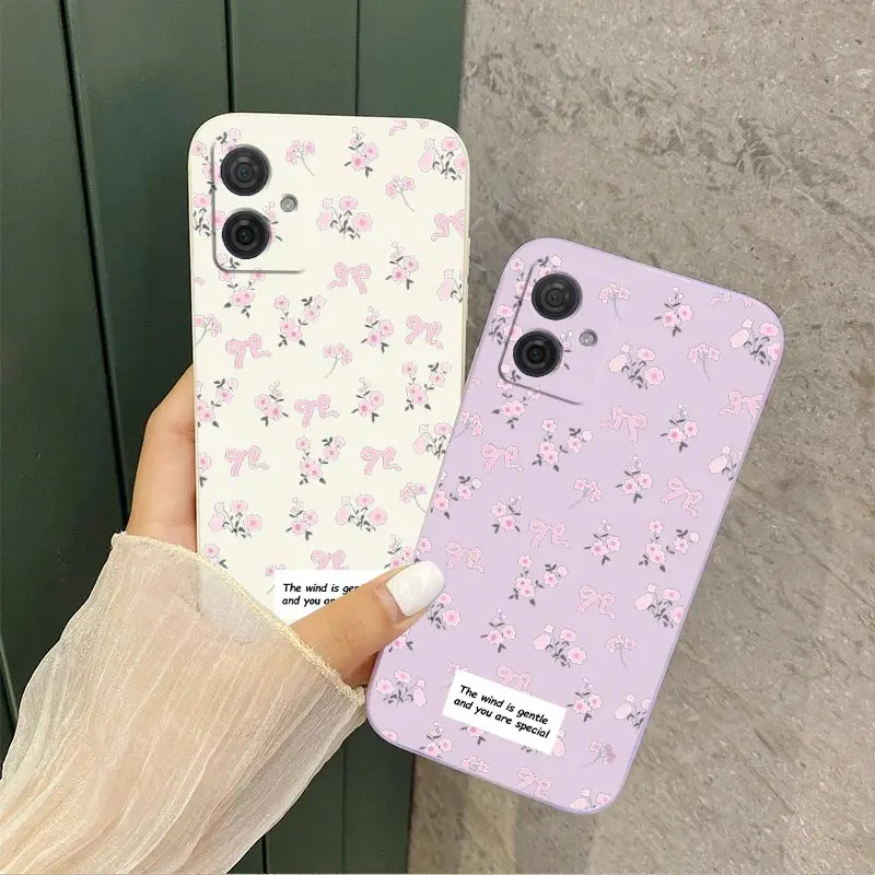 G54 Pink Flowers Silicone Phone Case For Motorola Moto G42 G54 G100 G52 G53 G14 G22 G24 G72 G34 G50 G9Plus G8Play G84 Cover phone case phone protector cover