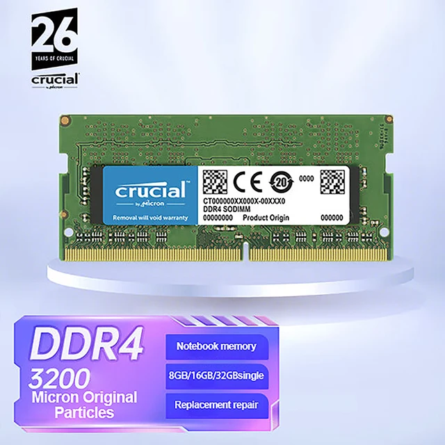 Crucial DDR4 RAM Memory Notebook So-dimm 8GB 16GB 32GB 3200MHz 1.2V For  Laptop