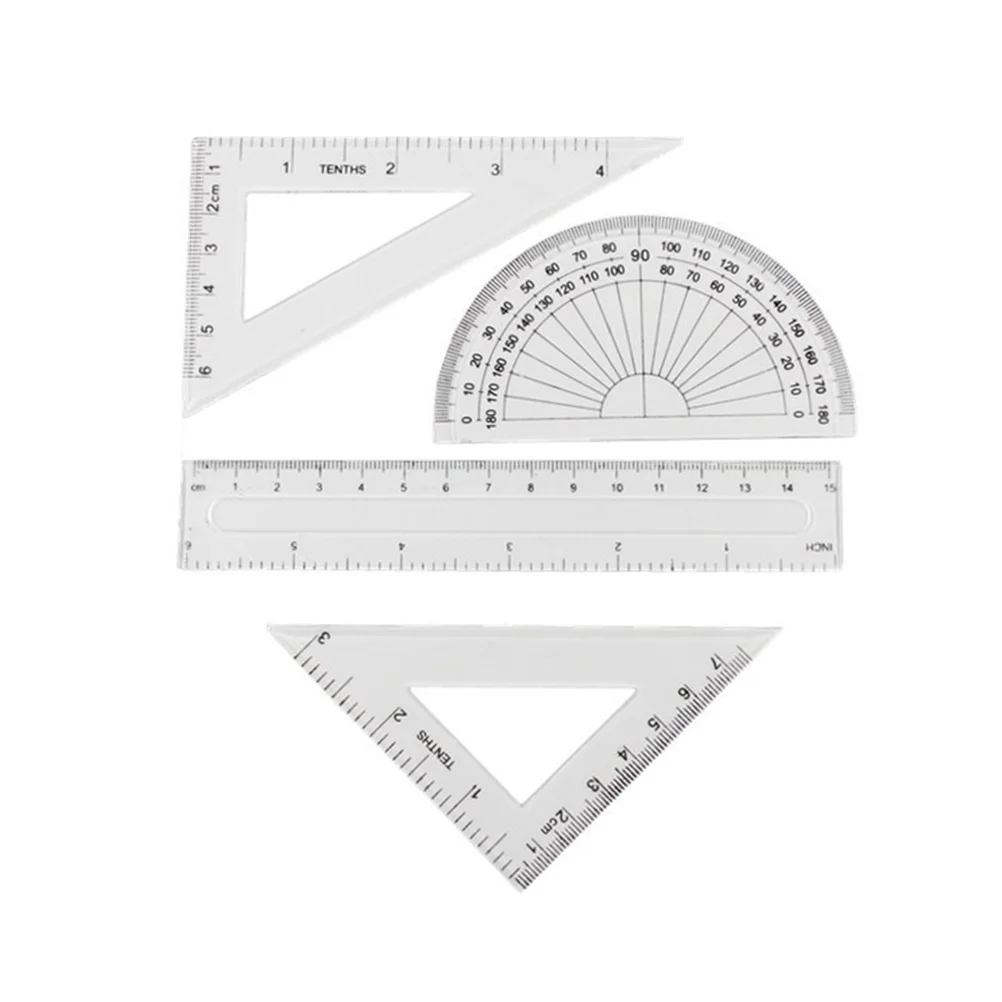 4Pcs Plastic Math Geometry Ruler Set Architects School Supplies (Transparent) new plastic ruler pp protractor students maths geometry triangle ruler set office school supplies 4pcs set