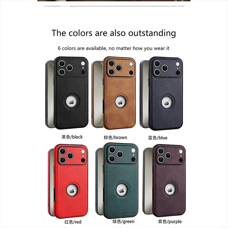Logo View Luxury Leather Shockproof Phone Case with Premium Camera Lens Protection