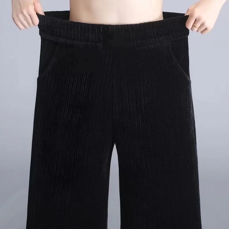 2023 Spring Autumn New Corduroy Wide Leg Pants Women High Waist Sag Thin Plus Fleece Thickened Straight Casual Long Trousers