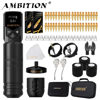 Set Macchina per Tatuaggi Ambition Torped 32mm con Corsa 4.0-4.5-5.0mm, Motore Brushless, Penna Rotativa RCA Kuark, Batteria Wireless 2400mAh