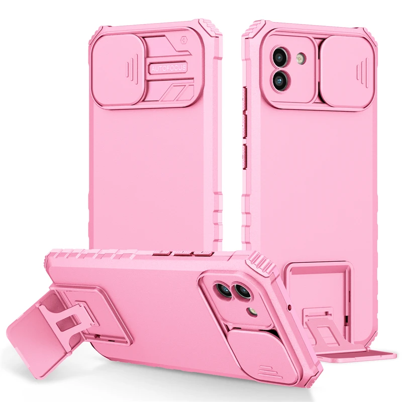 Slide Camera Lens Protect Armor Back Case with Holder Stand