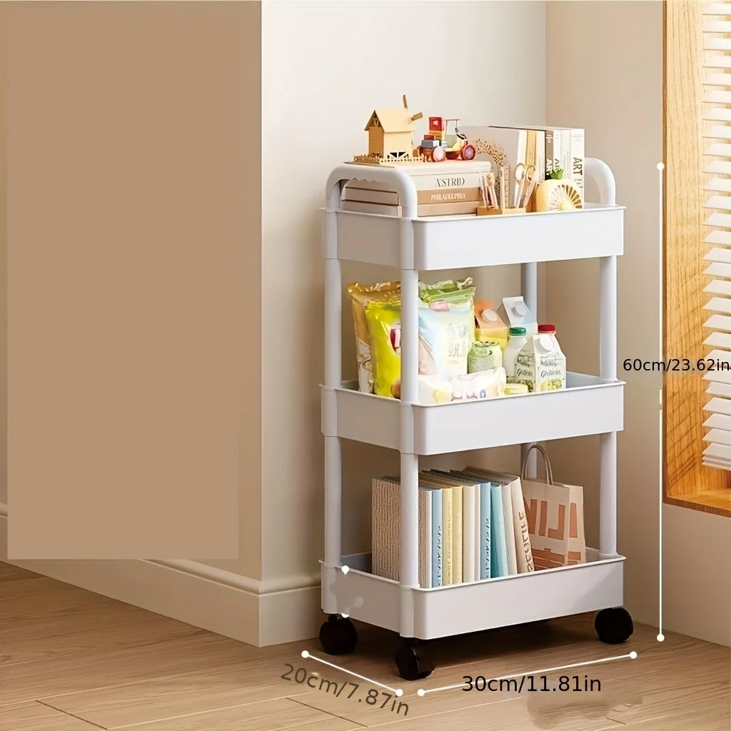 Plastic Rolling Storage Cart Open Shelves Kitchen Bedroom Living Room