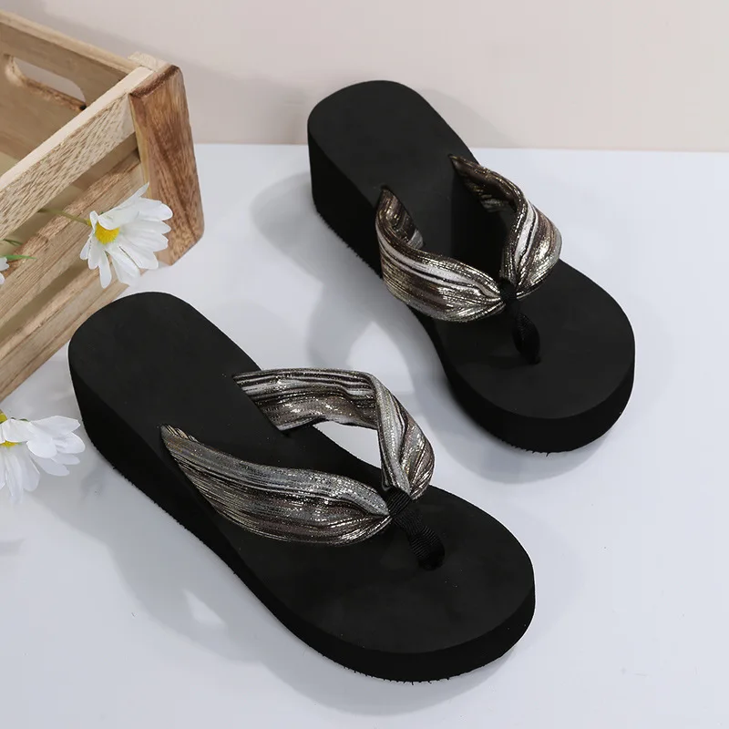 2022 Wedges Sandals Women Plus Size Open Toe Bling Sequins Platform Slippers Women Outdoor Summer Shoes Fashion Flip Flops