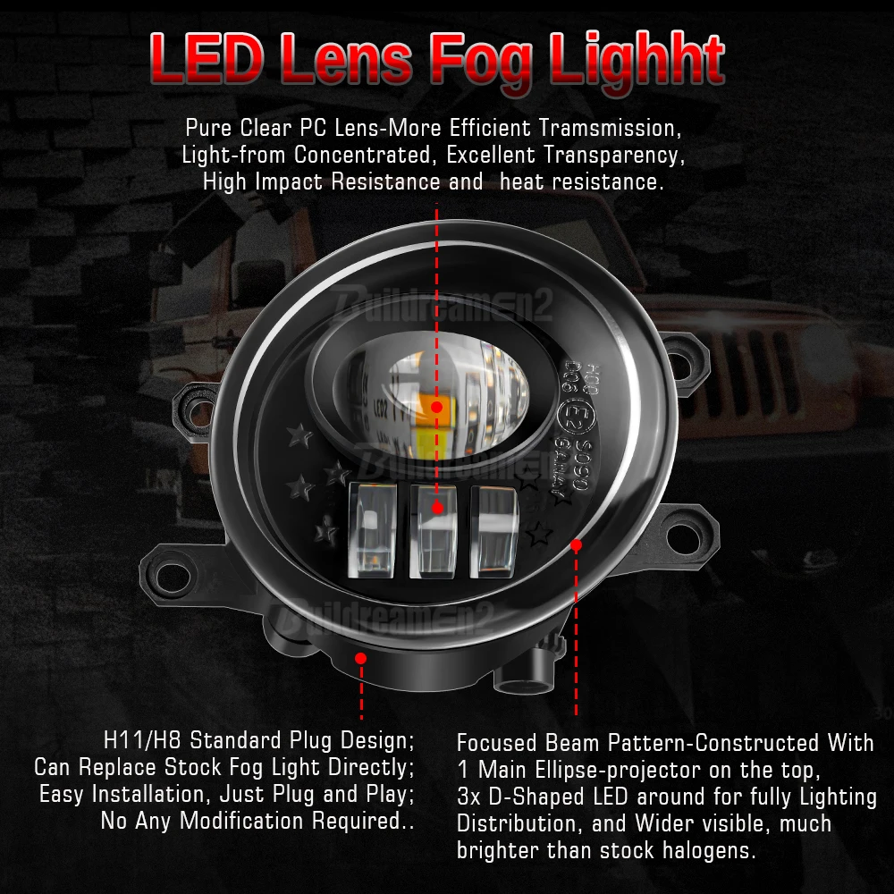 مجموعة مصابيح ضباب ليد للسيارة ، مصباح قيادة ، عدس...