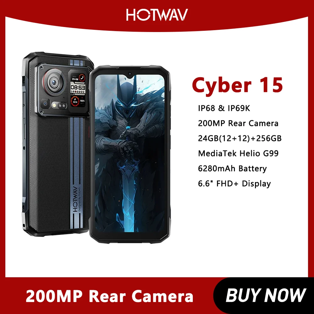 HOTWAV 사이버 15 견고한 휴대폰, 6.6FHD + 120Hz, 200MP PixSmart G99 스마트폰, 24GB, 256GB, 초박형 휴대폰 NFC 
