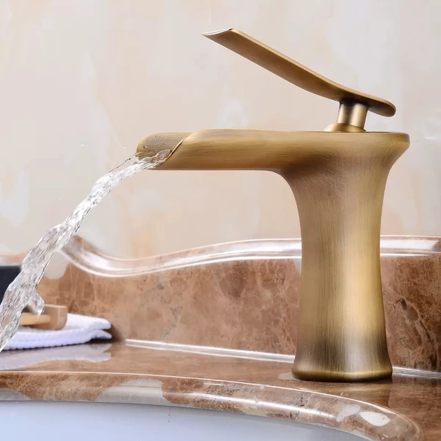 ก๊อกน้ําอ่างล้างหน้าน้ําตกก๊อกน้ําห้องน้ําเดี่ยวอ่างล้างหน้าแตะ Bath ก๊อกน้ําทองเหลืองโบราณอ่างล้างจาน Water Crane Silver ก๊อก 2