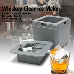 Large Crystal Clear Ice Cube Maker - Easy Release, BPA-Free Silicone for Cocktails and Whiskey Drinks (Gray)