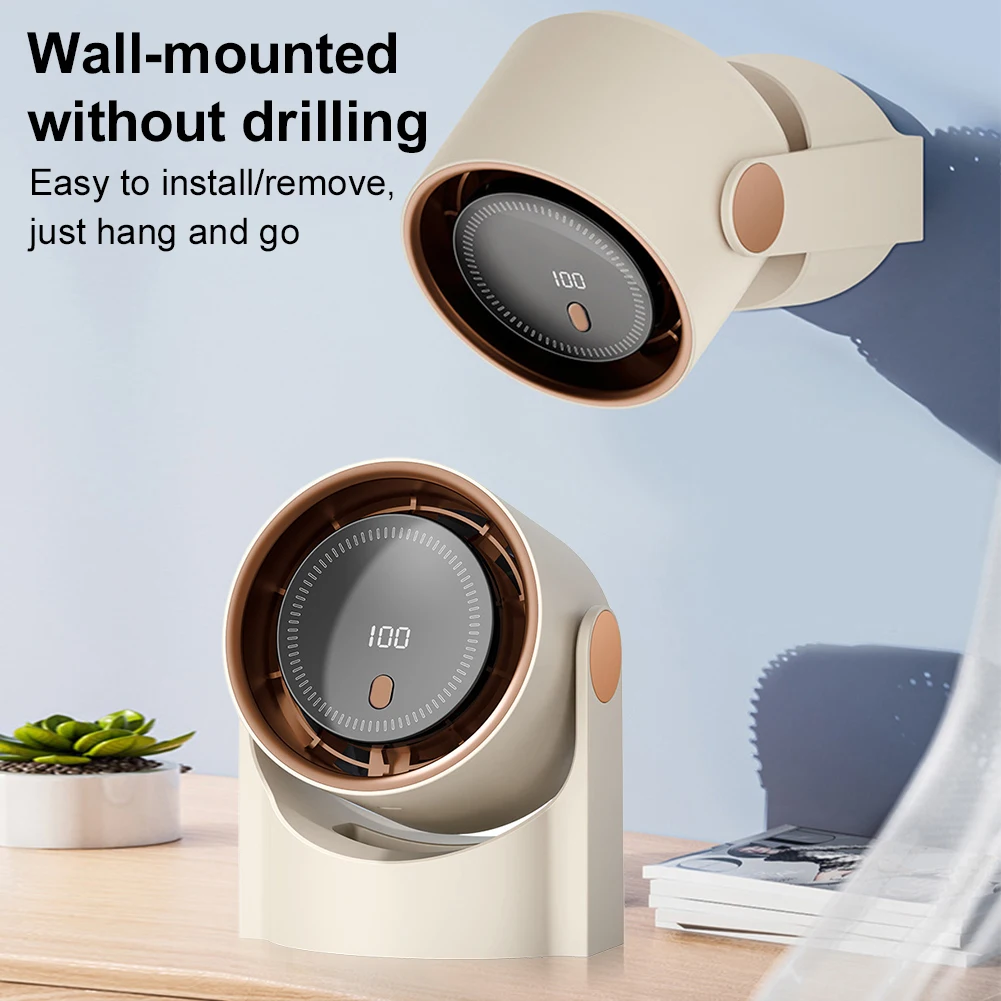 100 Level Desktop Cooling Fan USB Rechargeable Electric Personal Fan Digital Display Wall Mount Turbo Fan for Home Office