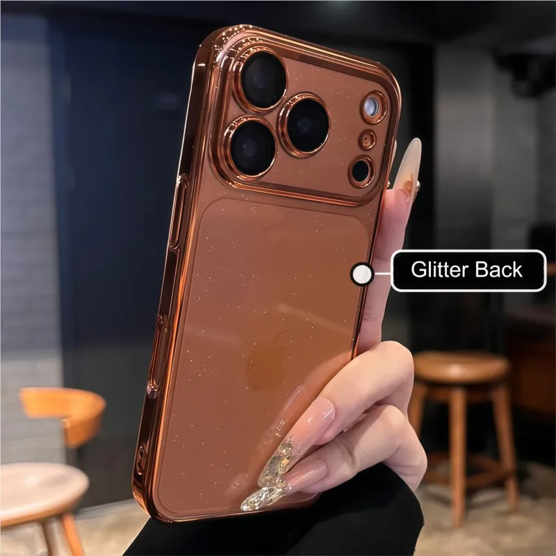 Luxury Clear Bling Glitter Plating Case with Ultra Thin Lens Protection