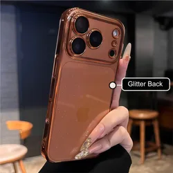 Luxury Clear Bling Glitter Plating Case with Ultra Thin Lens Protection - iPhone 15 Plus (YS orange)