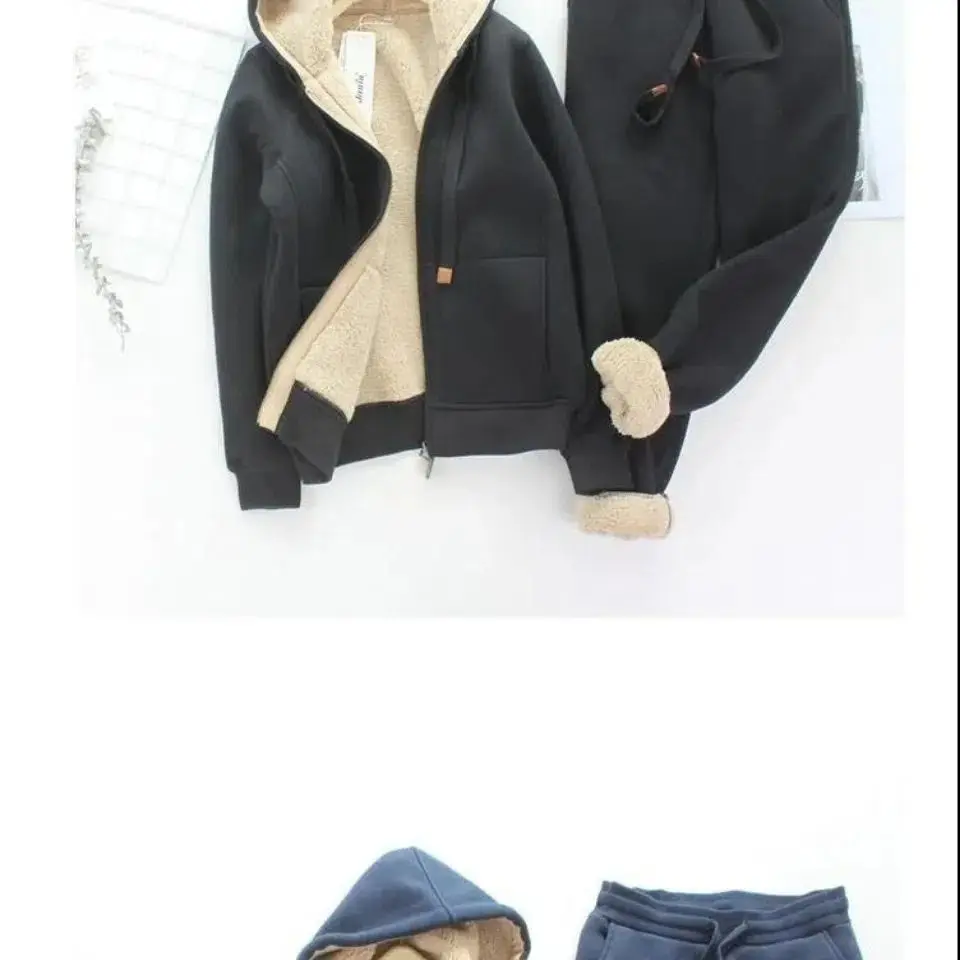 Winter Plush Thickened Suit New Korean Sports Suit Women's Loose Coat+Trousers Casual Thermal Two-piece Set 4XL 100KG