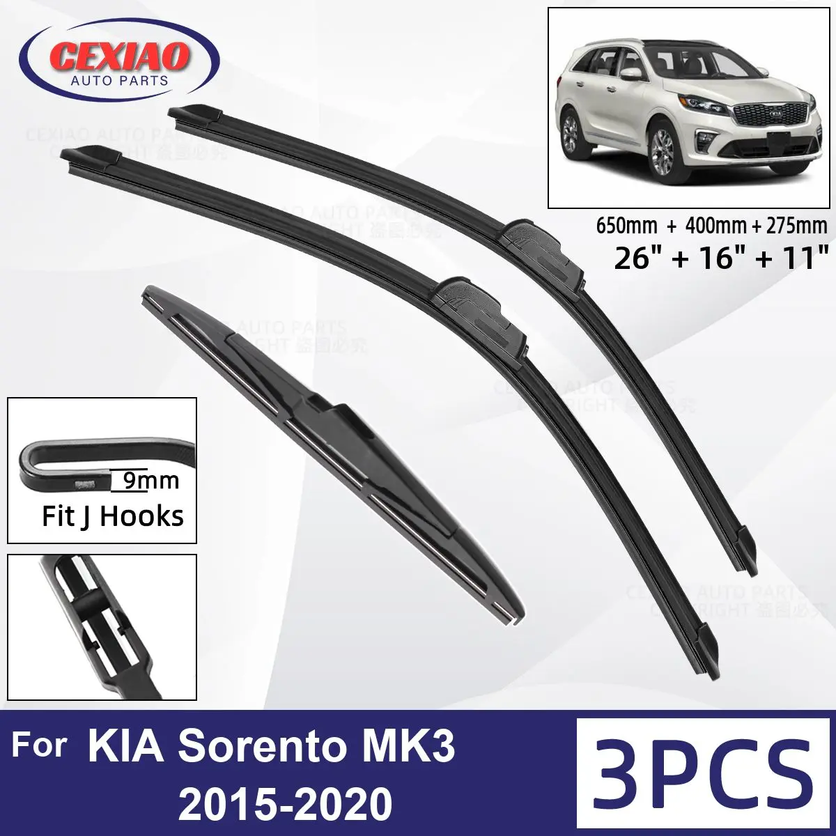 ForKIASorentoMK320152020CarFrontRearWiperBladesSoftRubber