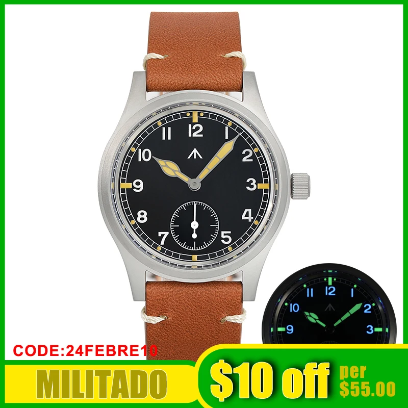 Militado 36Mm Orologio Militare Giappone Vk61 Quarzo Zaffiro Vetro Vintage Campo Quadrante Nero Super Luminoso 100M Dive Orologio Sportivo Da Uomo