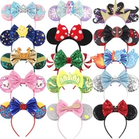 Newest Disney Mickey Mouse Ears Headband Kid Adult Festival Party Sequins 5" Bow Headband Women Baby Girl Party Hair Accessories