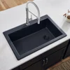 33 x 22 inch Drop-in Topmount Granite Composite Single Bowl Kitchen Sink Slope Bottom - Midnight Black - RVG1033BK 2