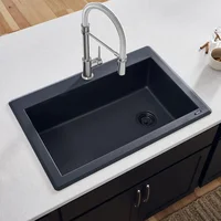 33 x 22 inch Drop-in Topmount Granite Composite Single Bowl Kitchen Sink Slope Bottom - Midnight Black - RVG1033BK 2