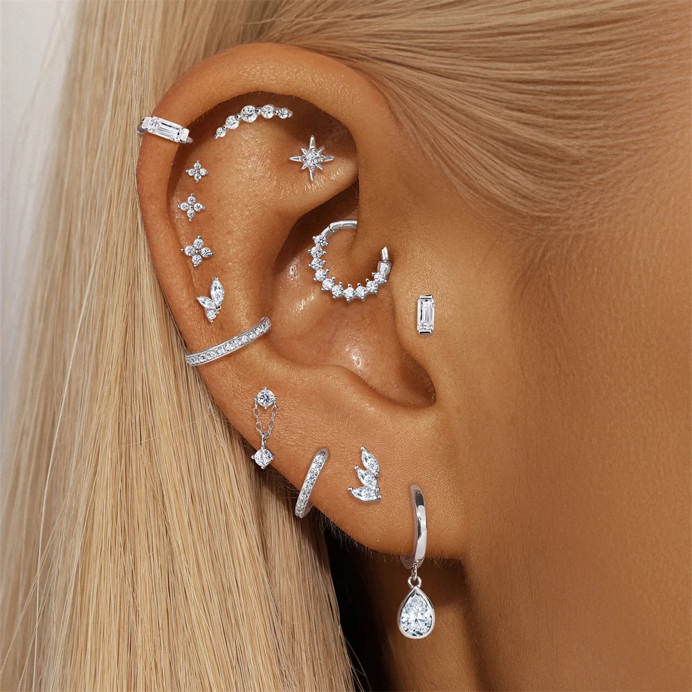 ROXI 1 Stück klassischer Wassertropfen/Augen Moissanit Piercing Flachkopf Faden Ohrring Damen 925 Sterling Silber Edlen Schmuck Geschenke – Detail 3
