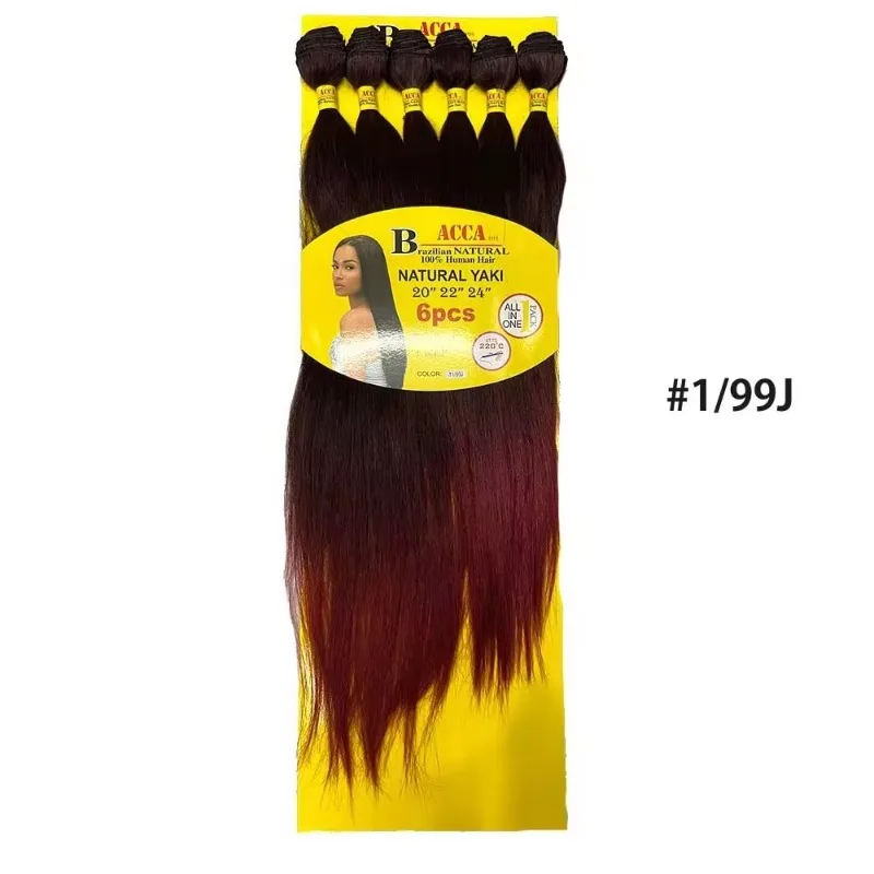 Hair Extensions 6 Bundles Synthetic Hair Extensions Natural Yaki Straight Hair for Women Synthetic Bundles Extenciones with Closure