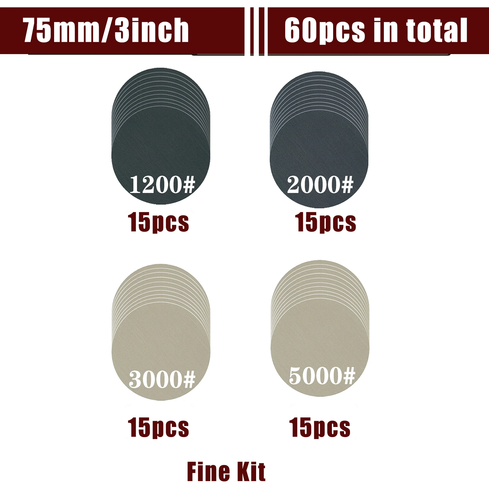 60pcs Wet Dry Sanding Discs Set 3 Inch 75mm Sandpaper Backing Pad Drill Adapter