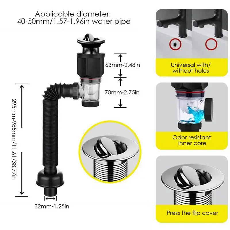 Tuyau de Vidange Anti-odeur pour Évier de Cuisine, Accessoire de  Canalisation