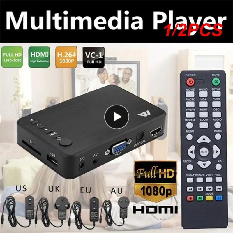 

1/2PCS Ultra Media Player For Car TV SD MMC RMVB MP3 USB External HDD U Disk MultiMedia Media Player Box With VGA SD MKV