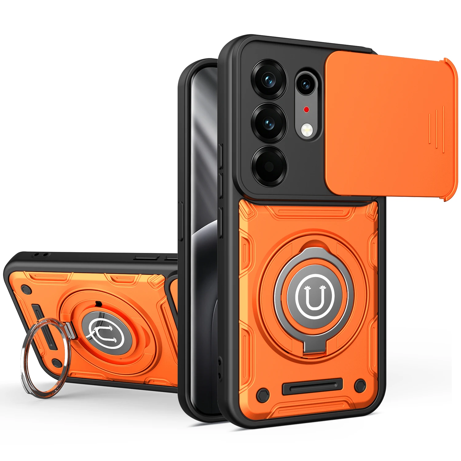 Magnetic Armor Shockproof Case with Ring Holder and Magsafe Wireless Charging Capability