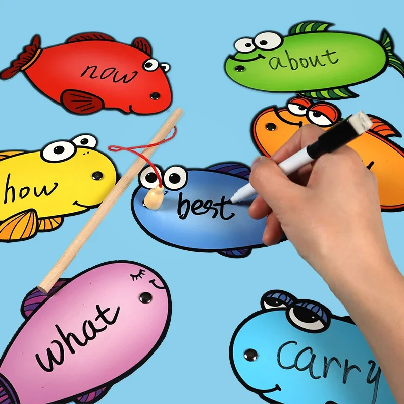 Fishing Written Card Rewrittable Board Sticker Words Learning Teaching Aids Classroom Resources DIY Quiz Game Children Party