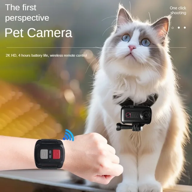 2K HD Pet Camera for Cats Dogs, 1st View Vlog Recorder 360 Panoramic Sports Pet Camera, Cat Dog Perspective Video Action Camera