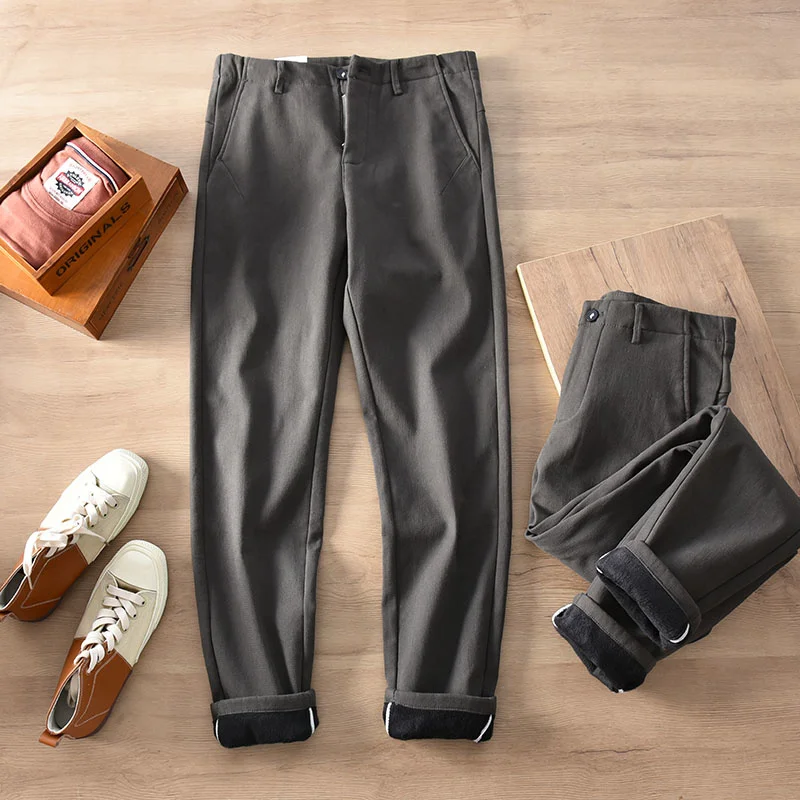 

Velvet Winter Wear Micro Elastic Padded Casual Pants Men 's Trousers Comfortable Solid Color Business Fit Small Straight Pants