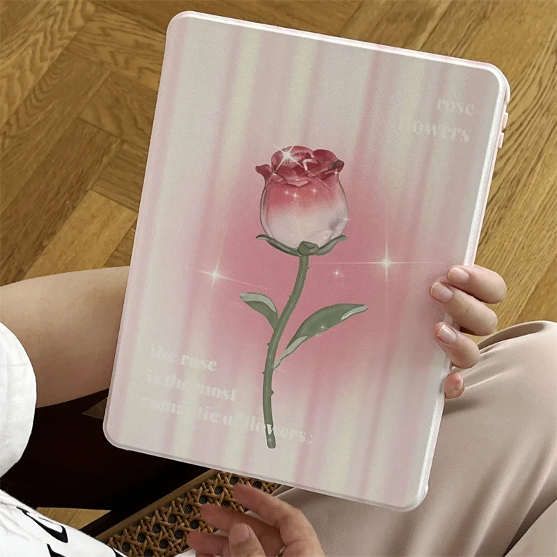 360 Rotaion Rose Flower Case Per Ipad 10Th Gen 10.9 Ipad Pro 12.9 11 Case Ipad Air 5 Air 4 Ipad 10.2 Funda Con Portamatite