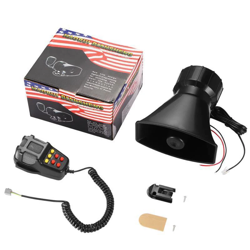 7SoundCarAlarmHornDC12V100W125dBwithMICLoudMotorcycleSiren