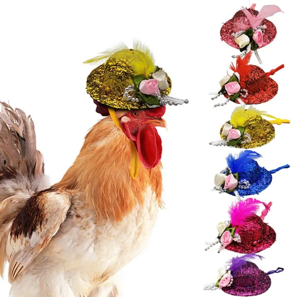 

Chicken Hats for Hen Hemming Feather Decor Hen Mini Chicken Helmet Accessories Feather Top Hat Small Animal Supplies