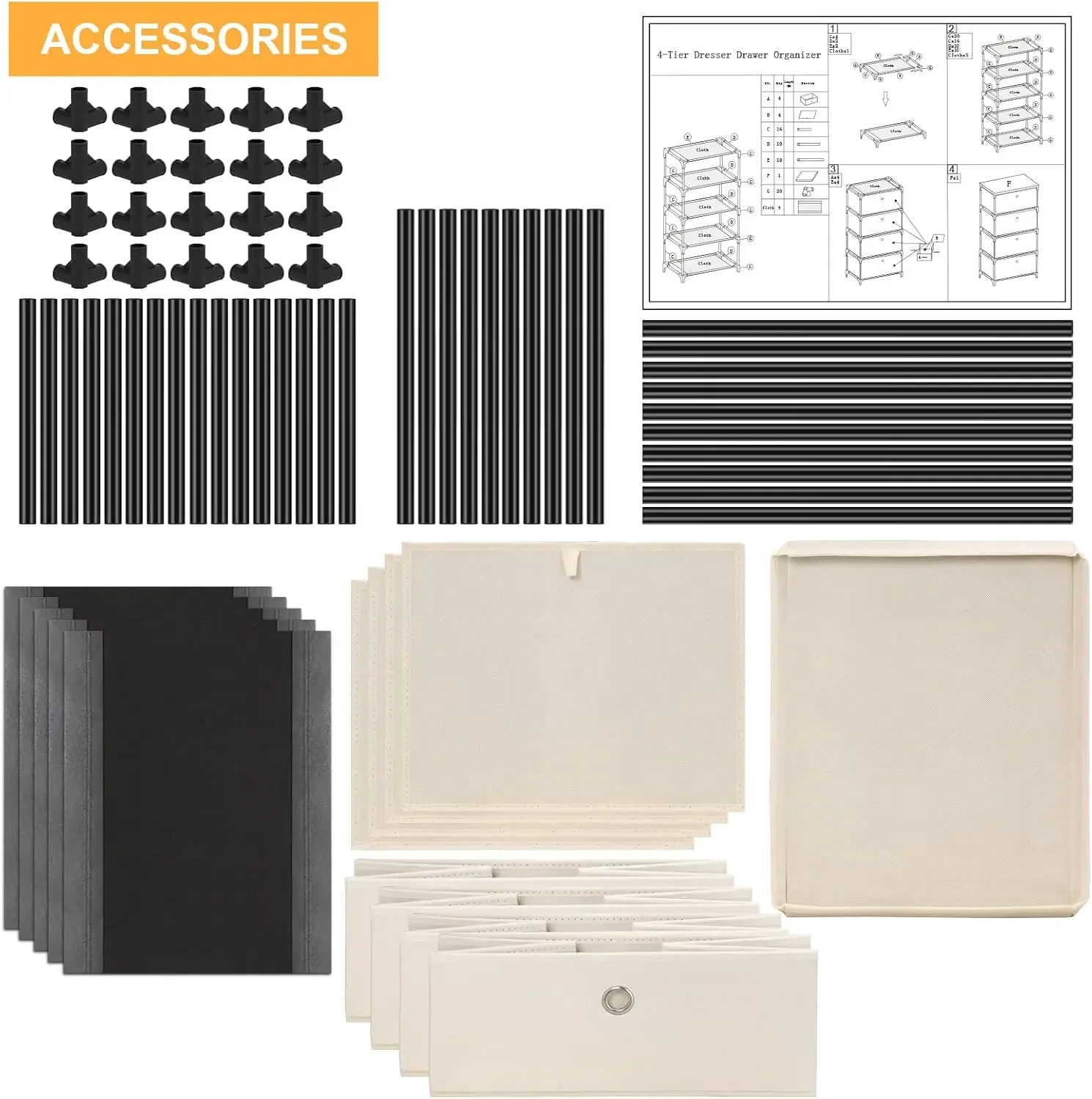 4-Drawer Fabric Dresser Closet Organizer with Storage Bins, Easy Assembly for Bedroom/Dorm/ Space-Saving Storage Unit 4
