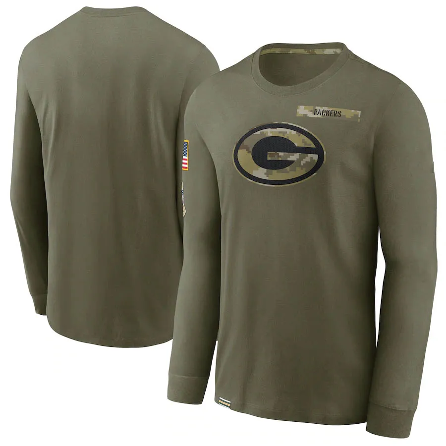 Green Bay Men's Packers 2021 Salute To Service Performance Long Sleeve T-Shirt Olive |