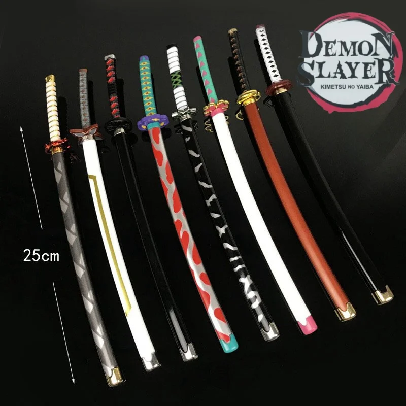 25cm Japanese Katana Demon Slayer Katana Swords Kimetsu No Yaiba Samurai Sword Real Size Anime Cosplay Prop Home Decoration